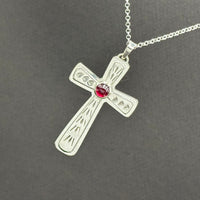 Cross- sterling silver and garnet cross pendant