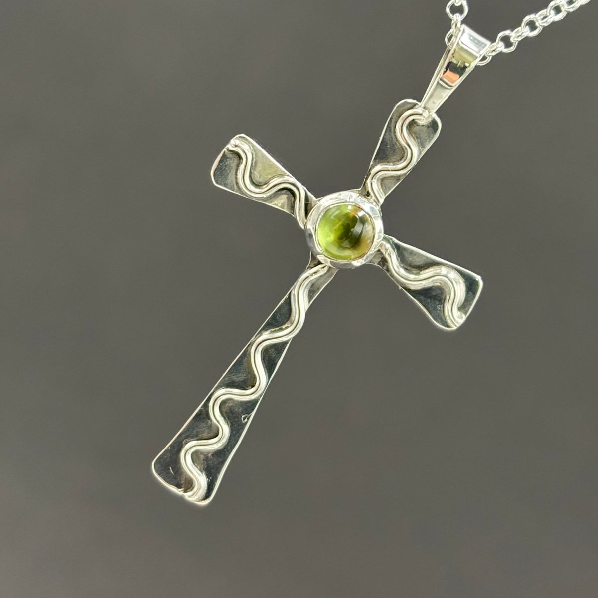 Cross- Sterling silver and peridot cross pendant