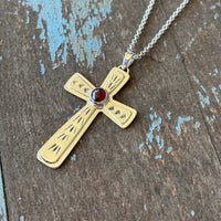 Cross- sterling silver and garnet cross pendant