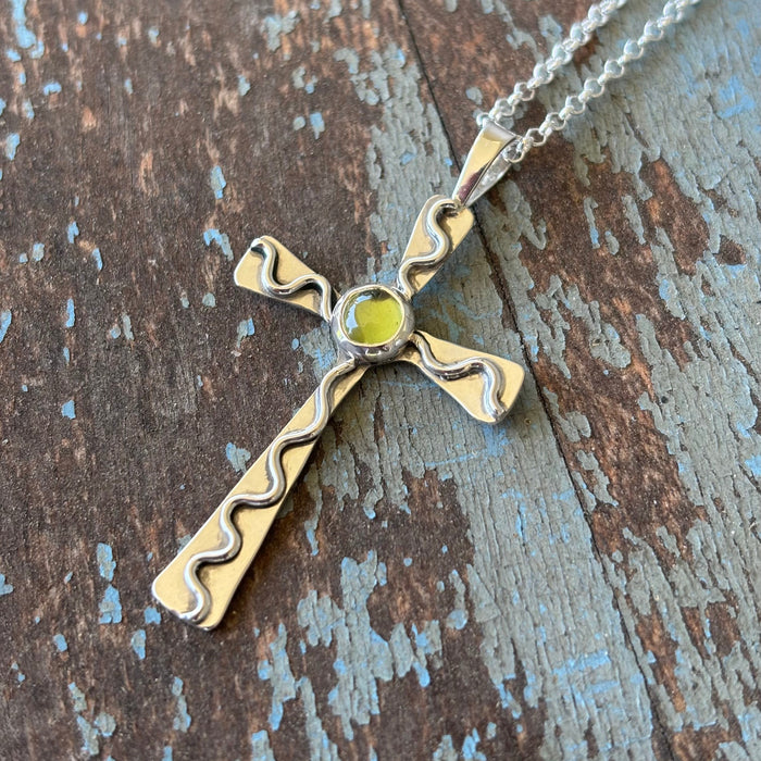Cross- Sterling silver and peridot cross pendant