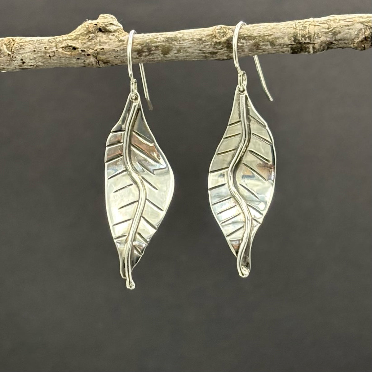 Ficus Leaf- Sterling silver dangle earrings