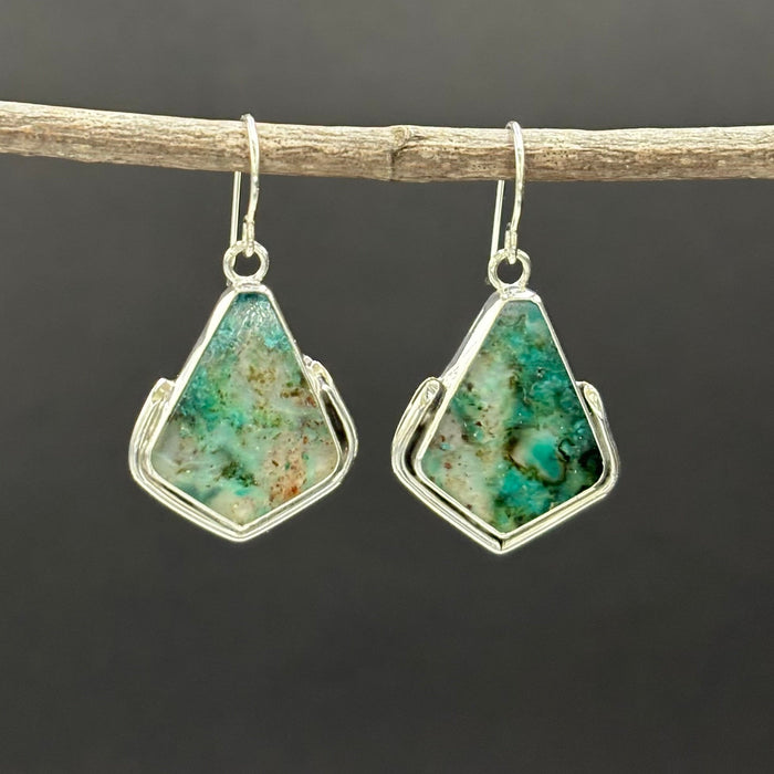 Glacier- Translucent crysocolla in quartz earrings