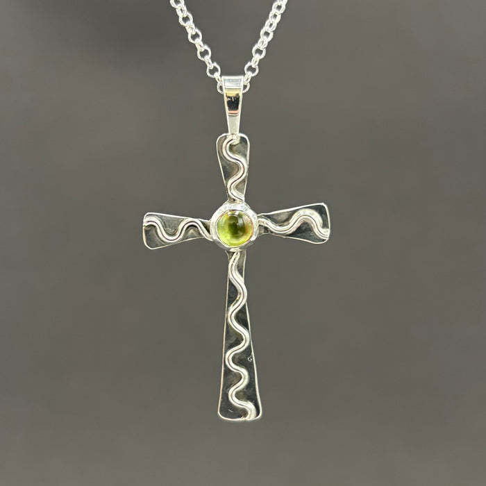 Cross- Sterling silver and peridot cross pendant