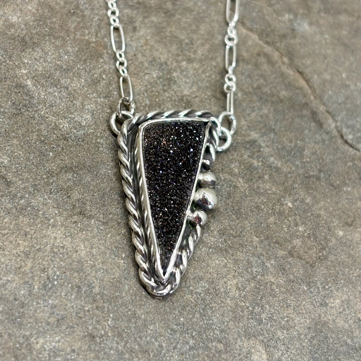 Vivienne- Sterling Silver Black Druzy Necklace