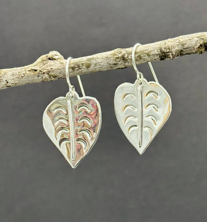 Heart Leaf- Sterling silver dangle earrings