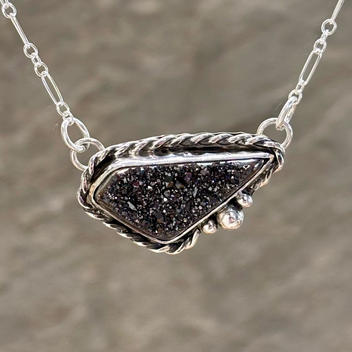 Arlene — Sterling Silver Black Druzy Necklace