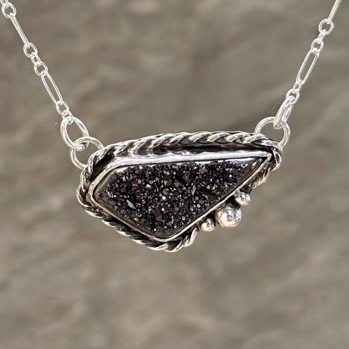 Arlene — Sterling Silver Black Druzy Necklace