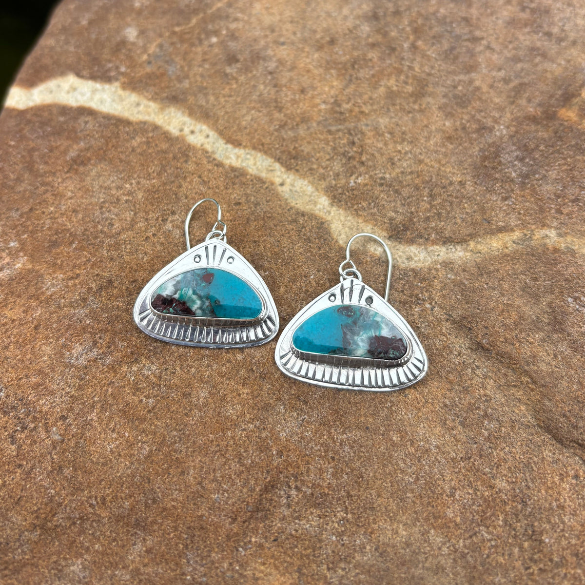 Blanche- chrysocolla stamped earrings