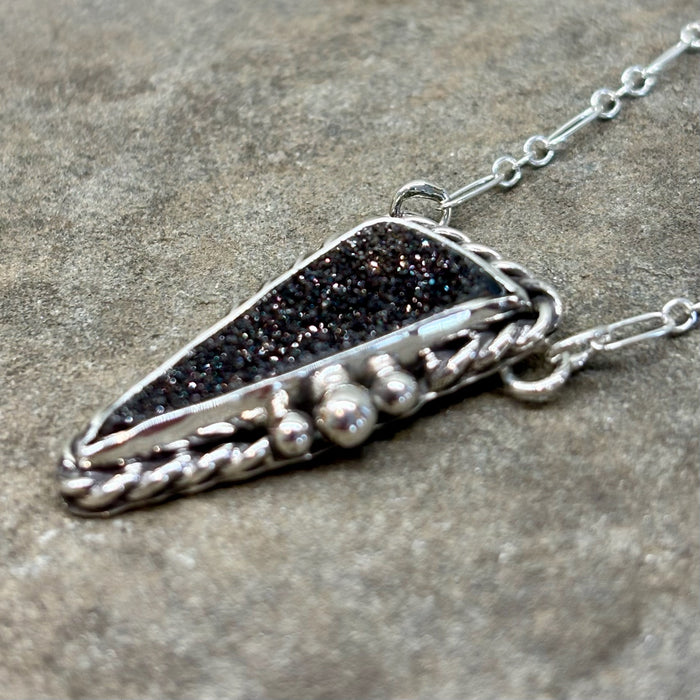 Vivienne- Sterling Silver Black Druzy Necklace