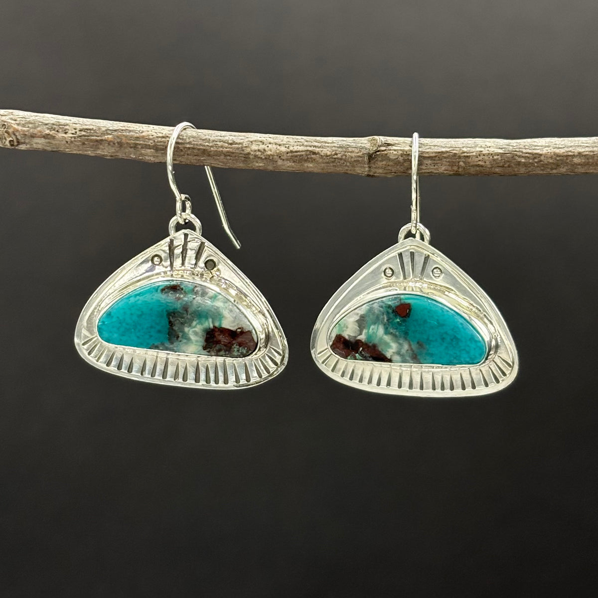 Blanche- chrysocolla stamped earrings