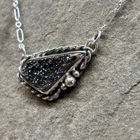Arlene — Sterling Silver Black Druzy Necklace