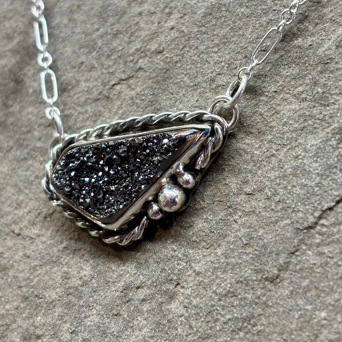 Arlene — Sterling Silver Black Druzy Necklace