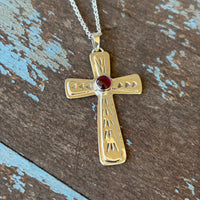 Cross- sterling silver and garnet cross pendant