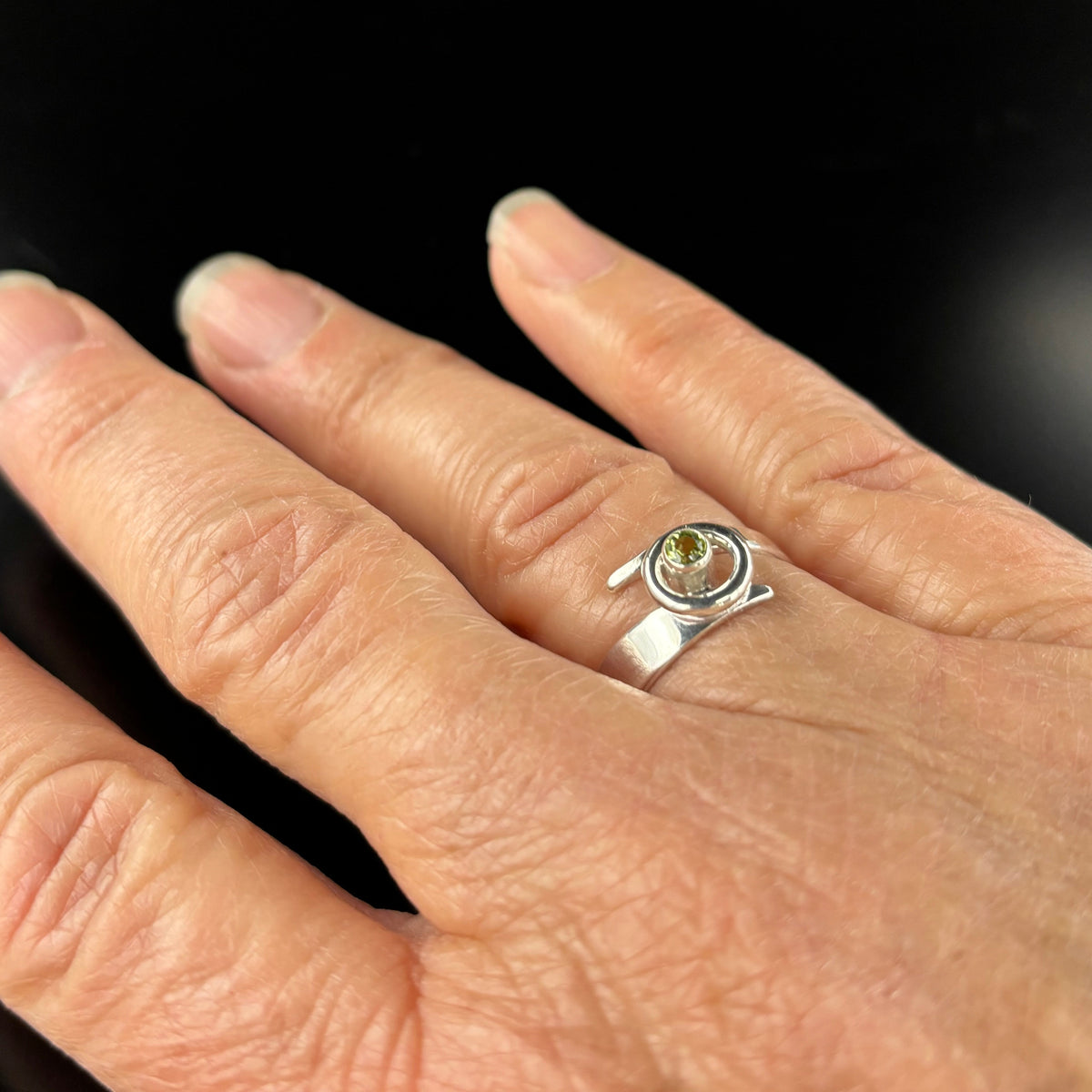 Kiera- Sterling silver peridot bypass ring
