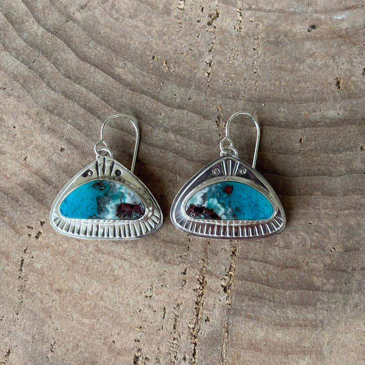 Blanche- chrysocolla stamped earrings