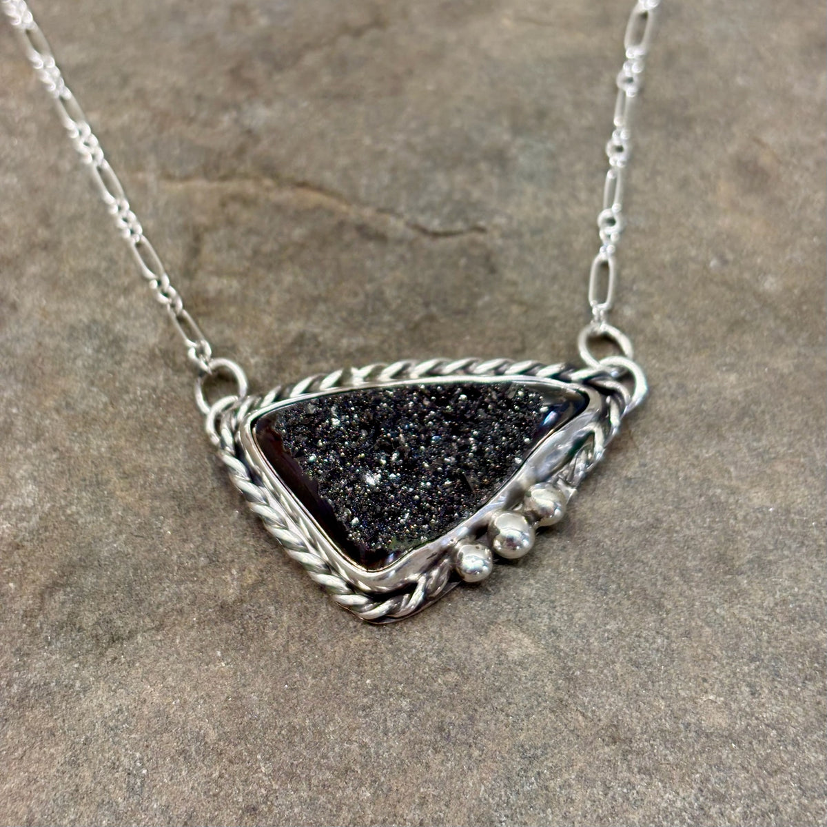 Minx- Sterling Silver Black Druzy Necklace