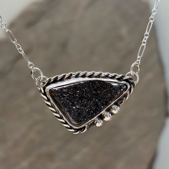 Minx- Sterling Silver Black Druzy Necklace