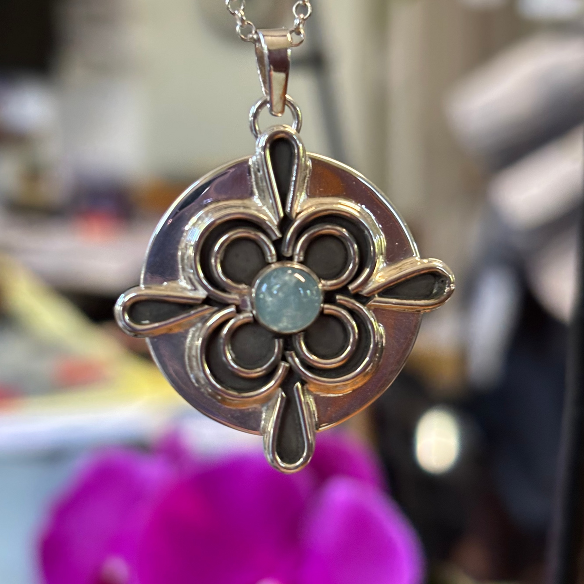Fiona- sterling silver medallion aquamarine