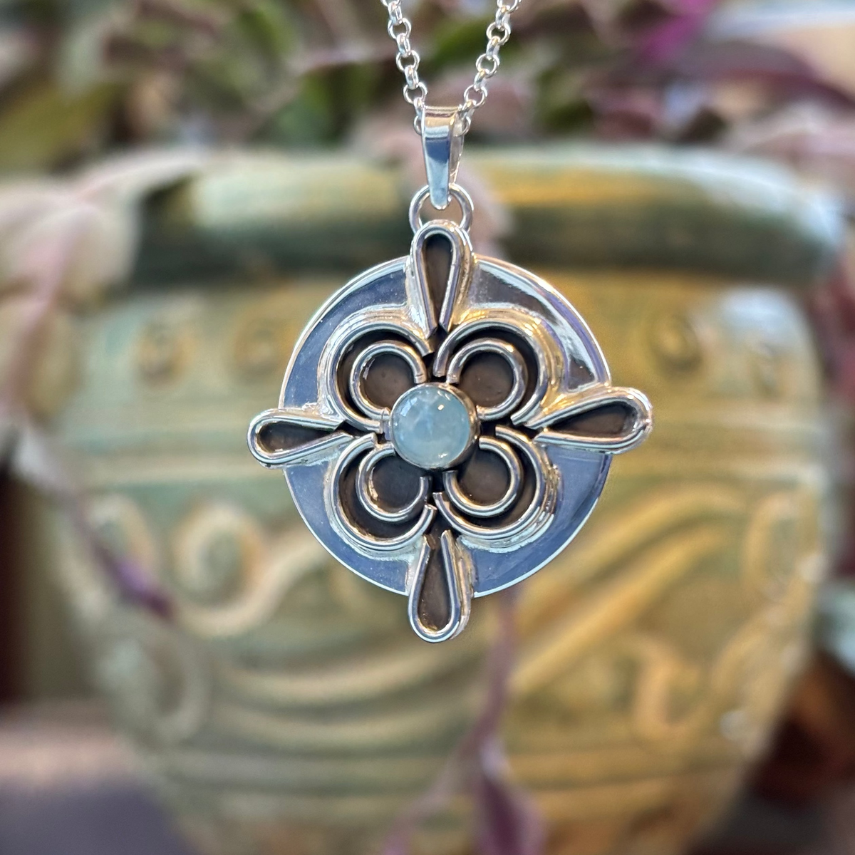 Fiona- sterling silver medallion aquamarine