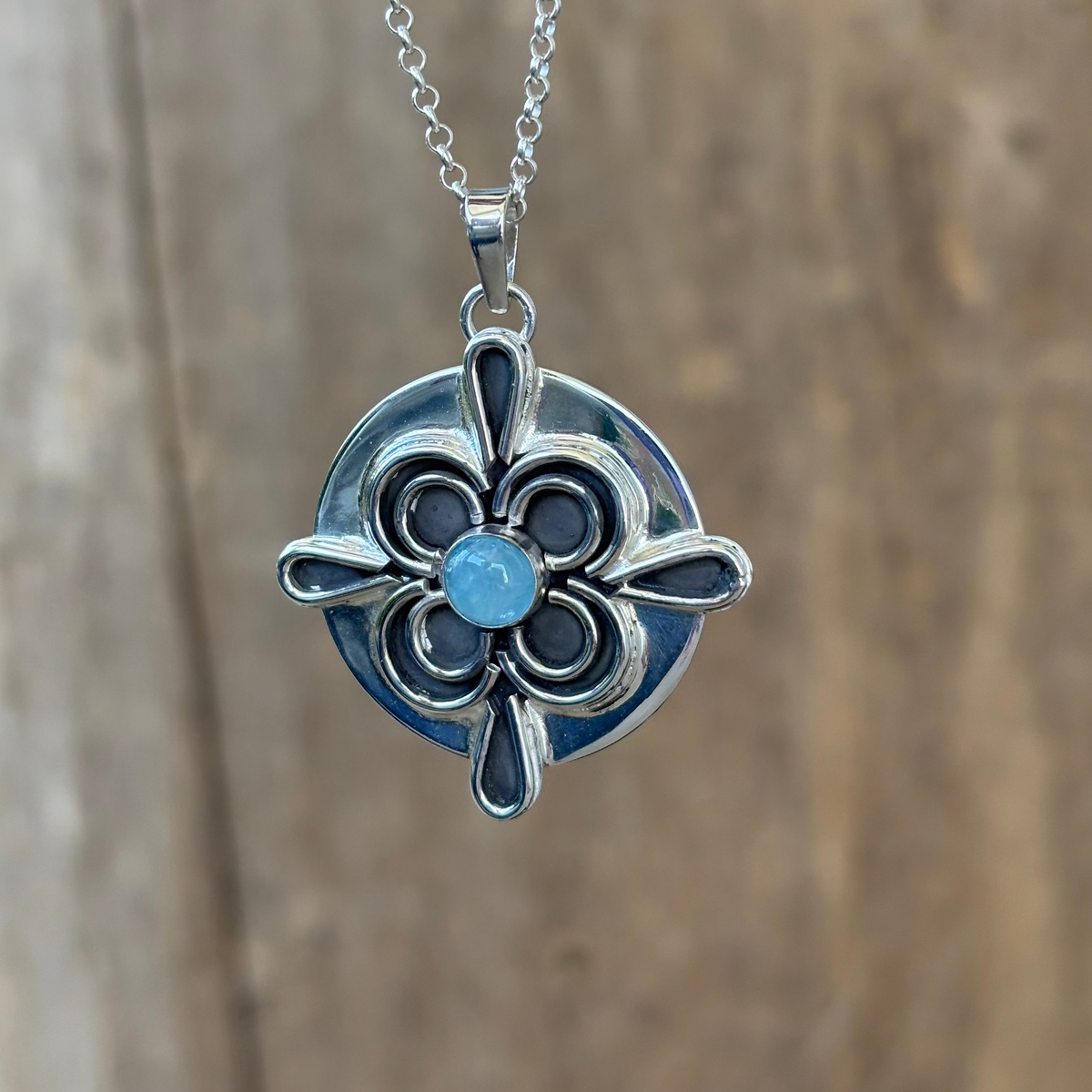 Fiona- sterling silver medallion aquamarine