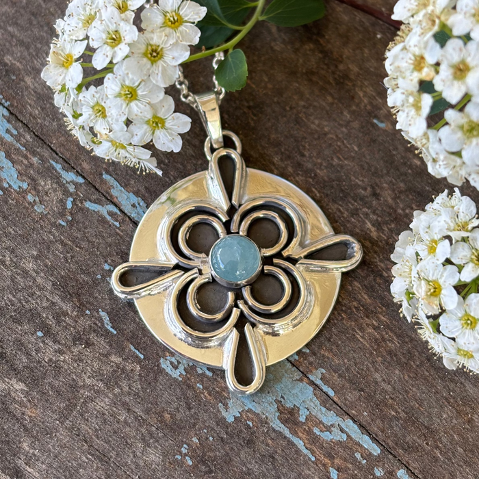 Fiona- sterling silver medallion aquamarine