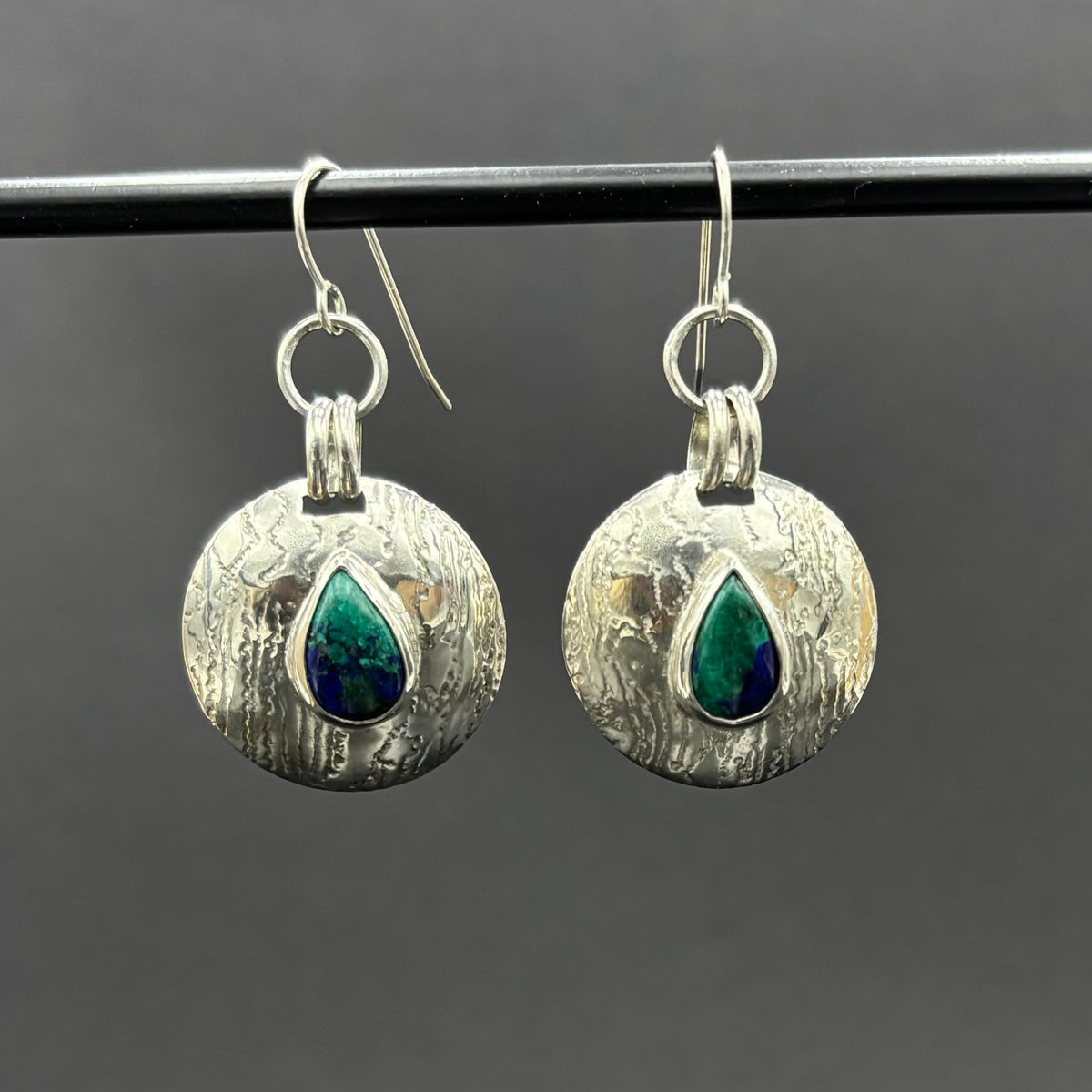 Cindy- Sterling silver dangle concho style earrings