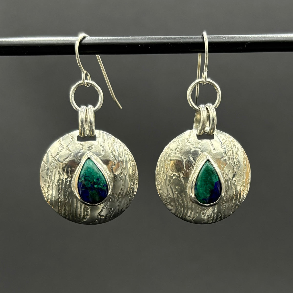 Cindy- Sterling silver dangle concho style earrings