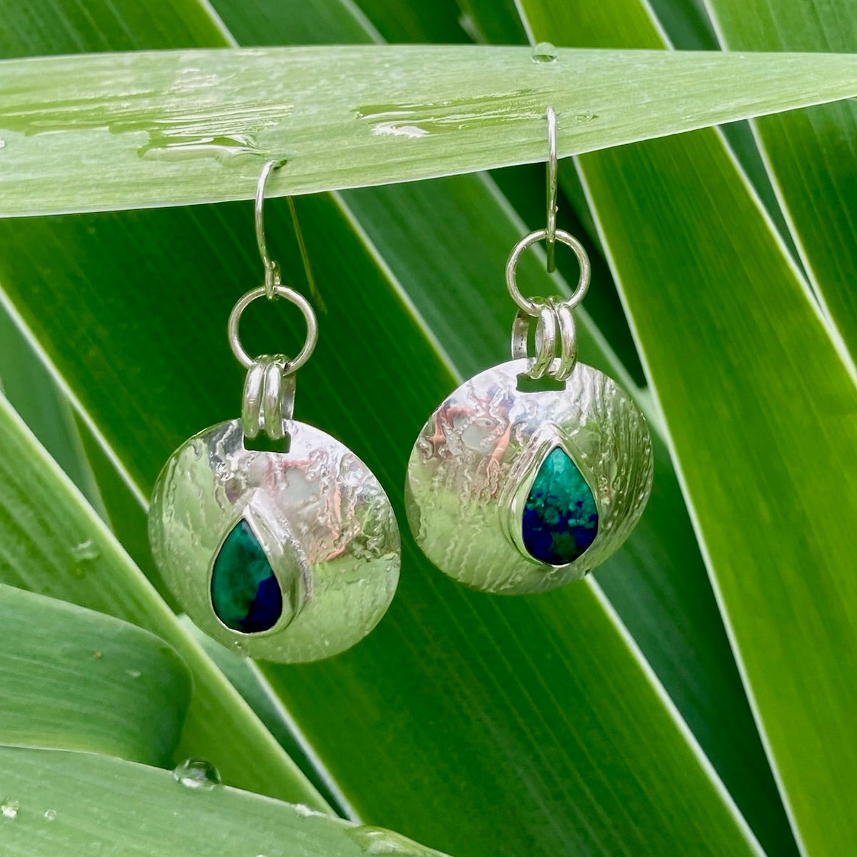 Cindy- Sterling silver dangle concho style earrings