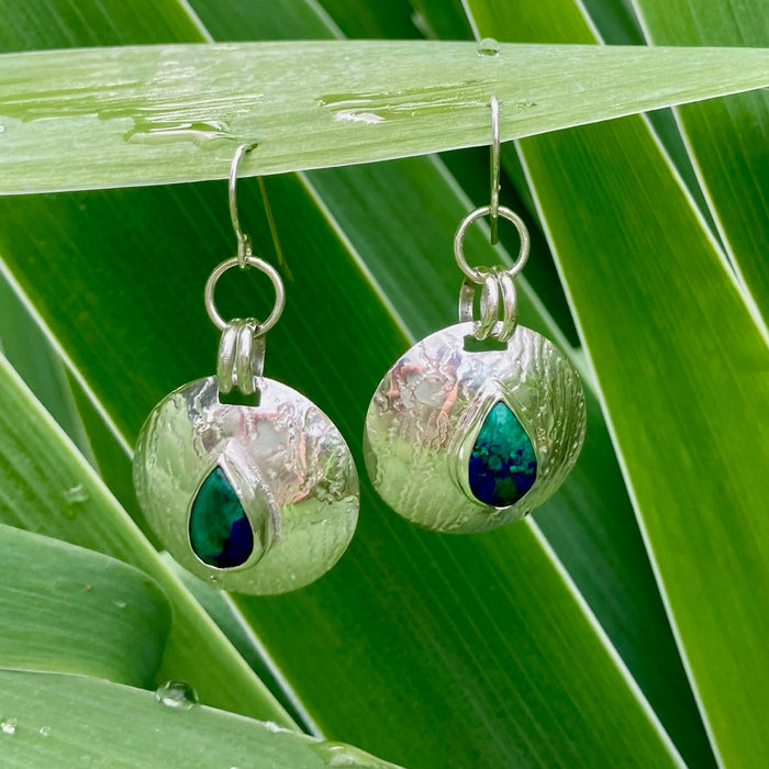 Cindy- Sterling silver dangle concho style earrings