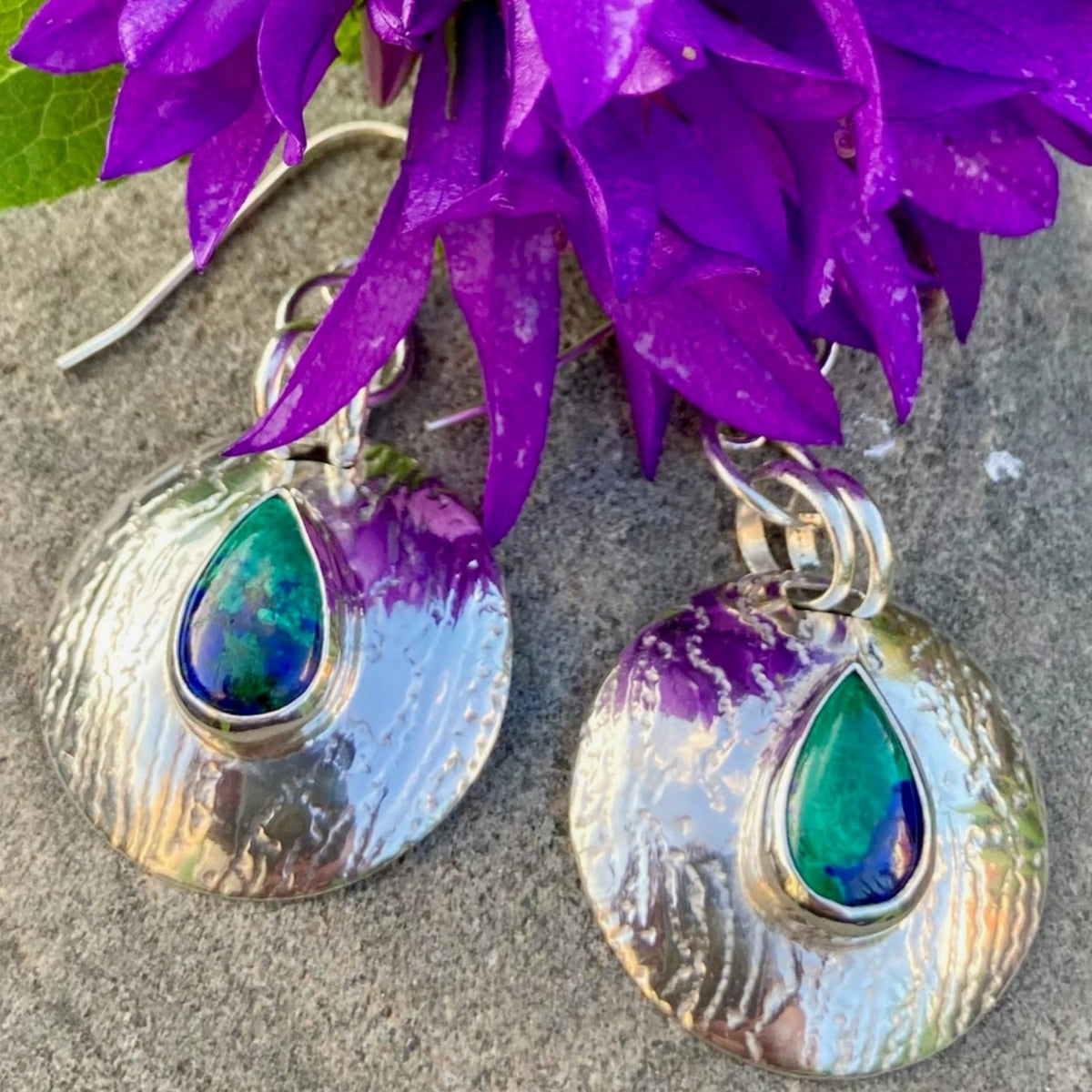Cindy- Sterling silver dangle concho style earrings