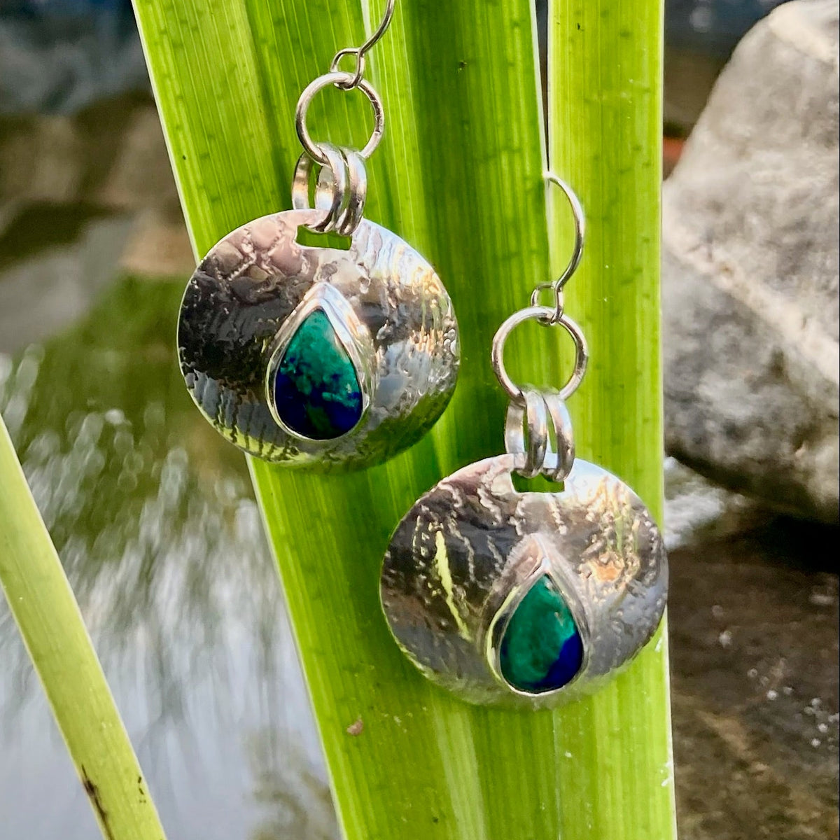 Cindy- Sterling silver dangle concho style earrings
